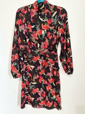 Saloni Demi Mini Dress In Dusk Moonflower Print size 4 silk
